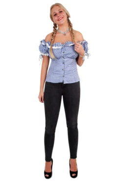 Tiroler Blouse Dames Blauw Wit