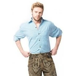 100% Katoenen Oktoberfest Overhemd Lichtblauw