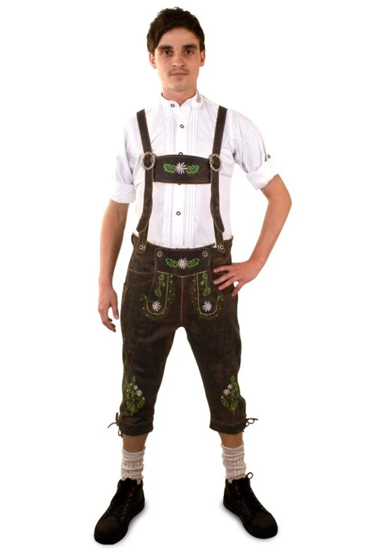 Lederen Lederhose Lang Model Bruin / Groen 1 Lederen Lederhose Lang Model Bruin / Groen
