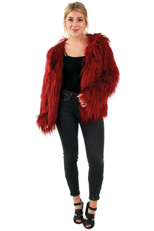 Bontjas Lang Haar Bordeaux Rood 1 Bontjas Lang Haar Bordeaux Rood