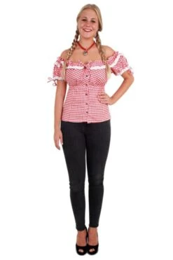 Tiroler Blouse Dames Rood Wit