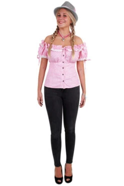 Tiroler Blouse Dames Roze Wit